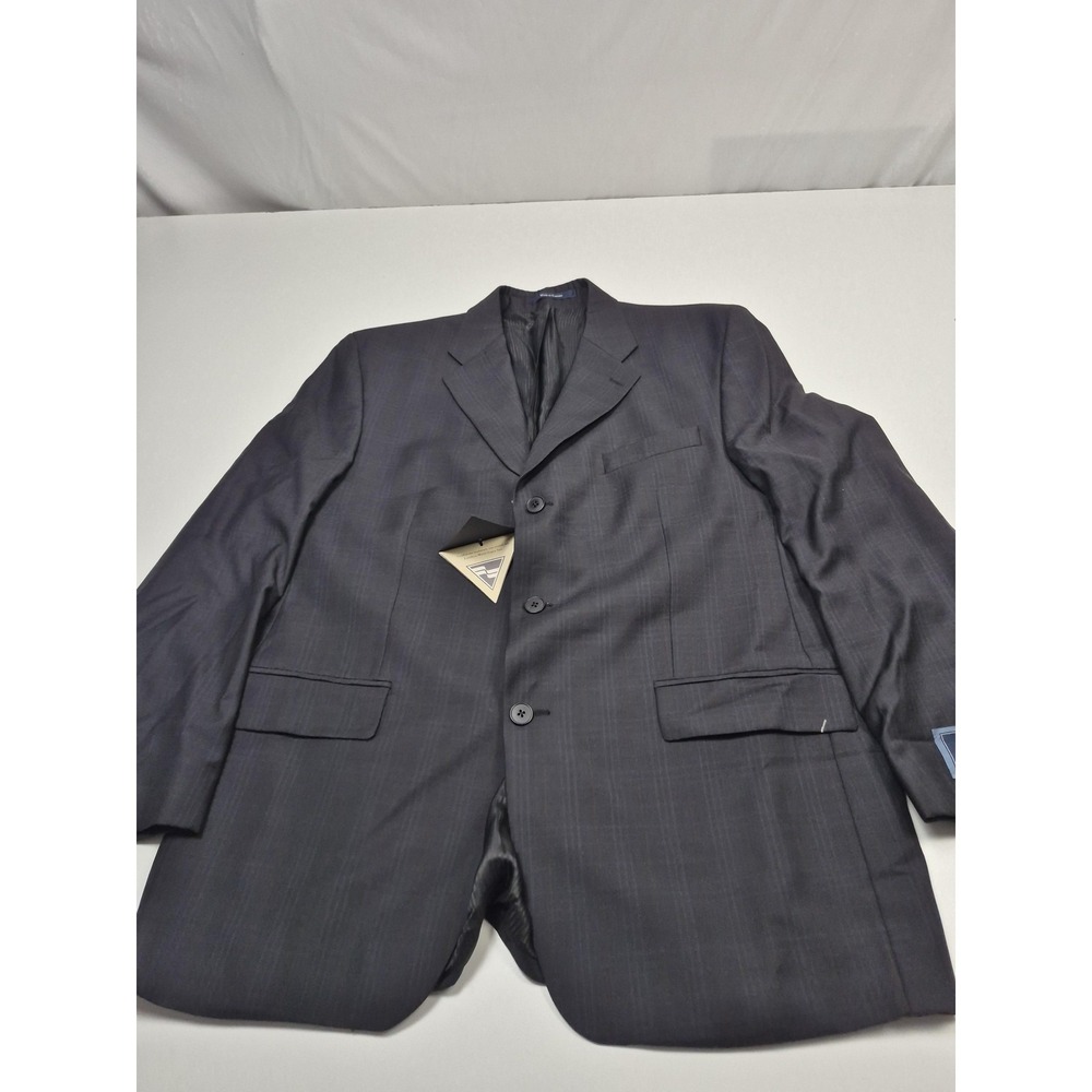Due Per Due Suit Jacket Mens 44 Navy Wool Plaid Canada Super 100s Formal FLAW